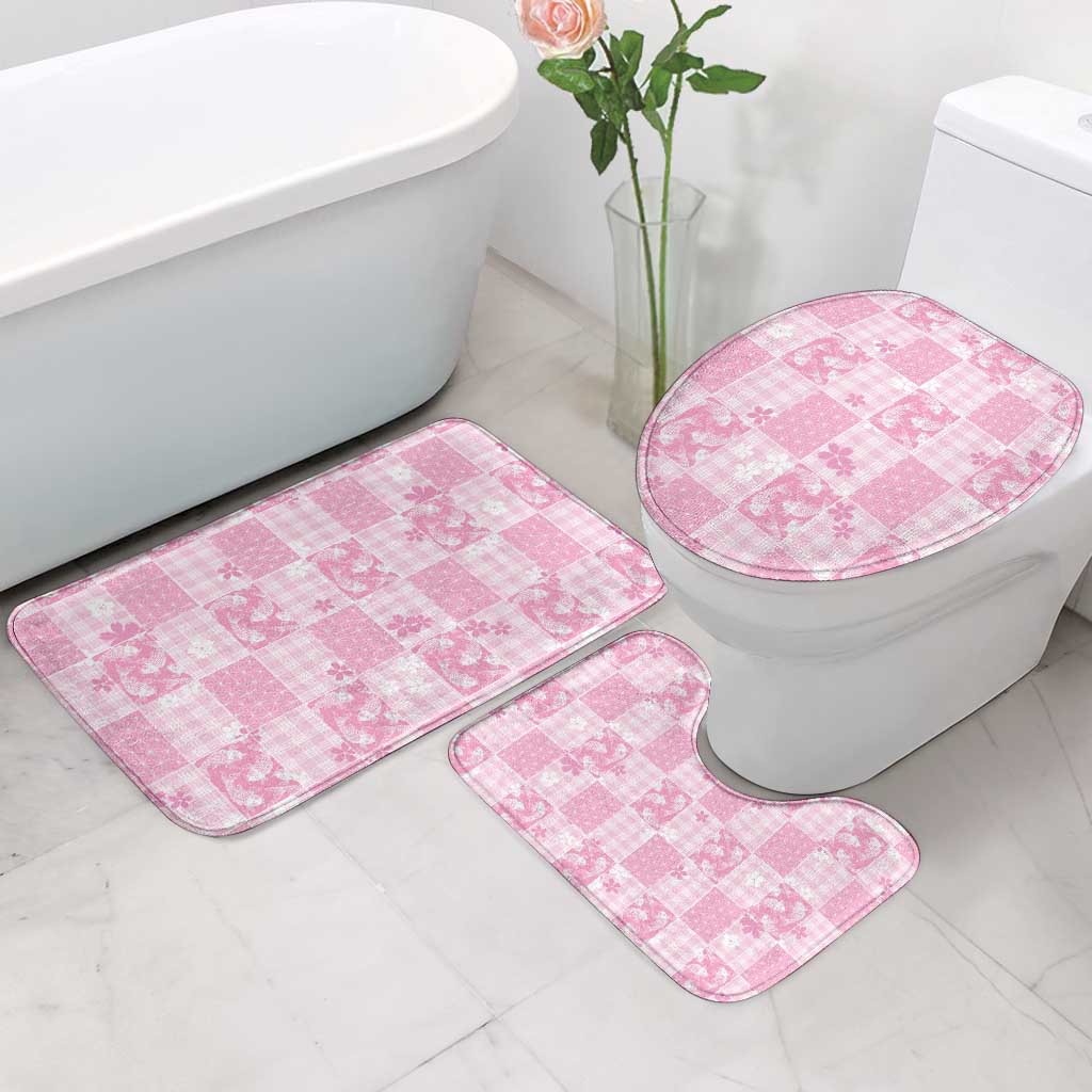 Pink Palaka Japanese Patterns Bathroom Set Koi Fish Asanoha Sakura Patchwork Stylized - Polynesian Pride