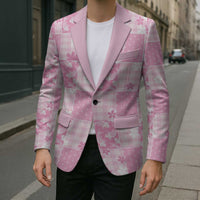 Pink Palaka Japanese Patterns Blazer Koi Fish Asanoha Sakura Patchwork Stylized - Polynesian Pride