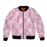 Pink Palaka Japanese Patterns Bomber Jacket Koi Fish Asanoha Sakura Patchwork Stylized - Polynesian Pride