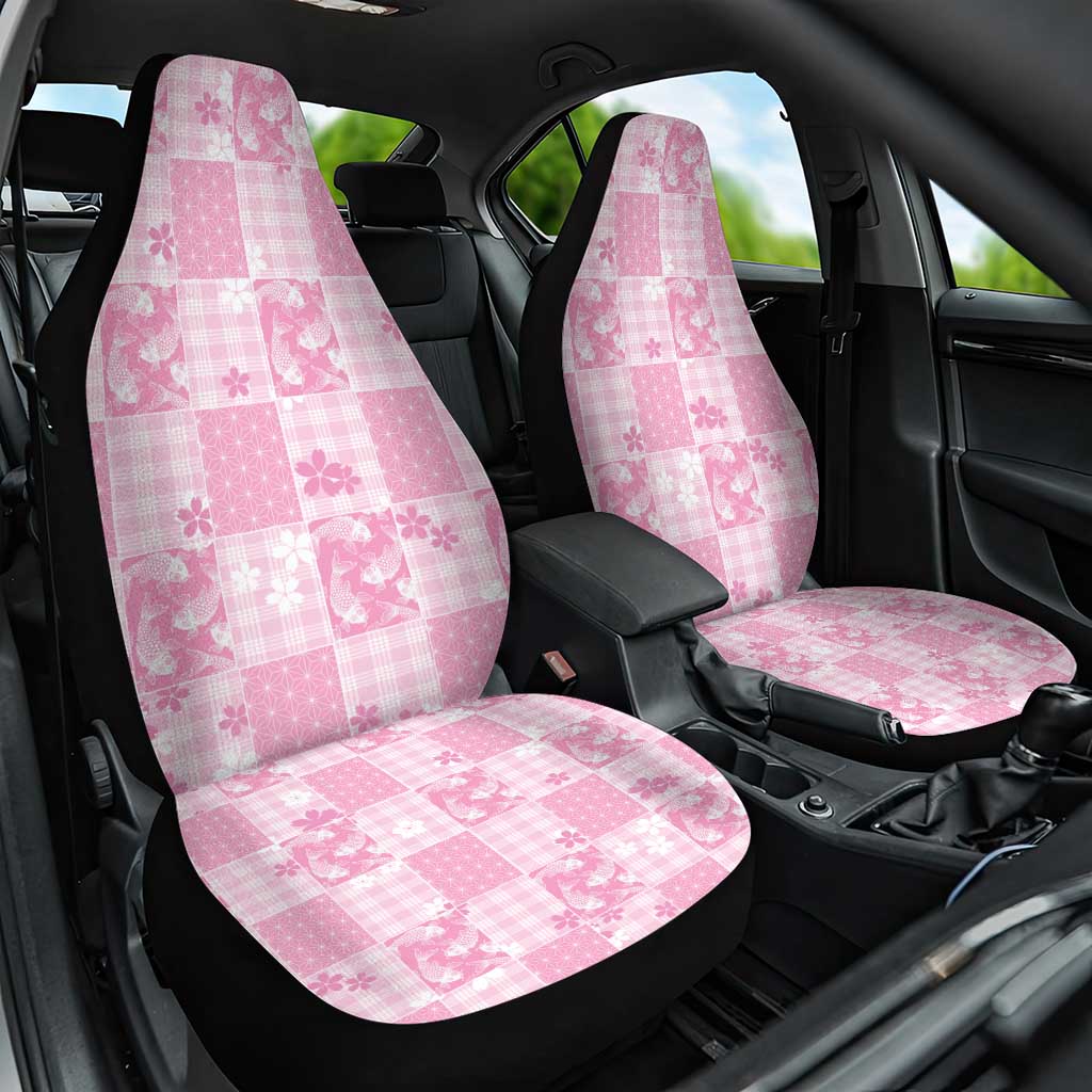 Pink Palaka Japanese Patterns Car Seat Cover Koi Fish Asanoha Sakura Patchwork Stylized - Polynesian Pride