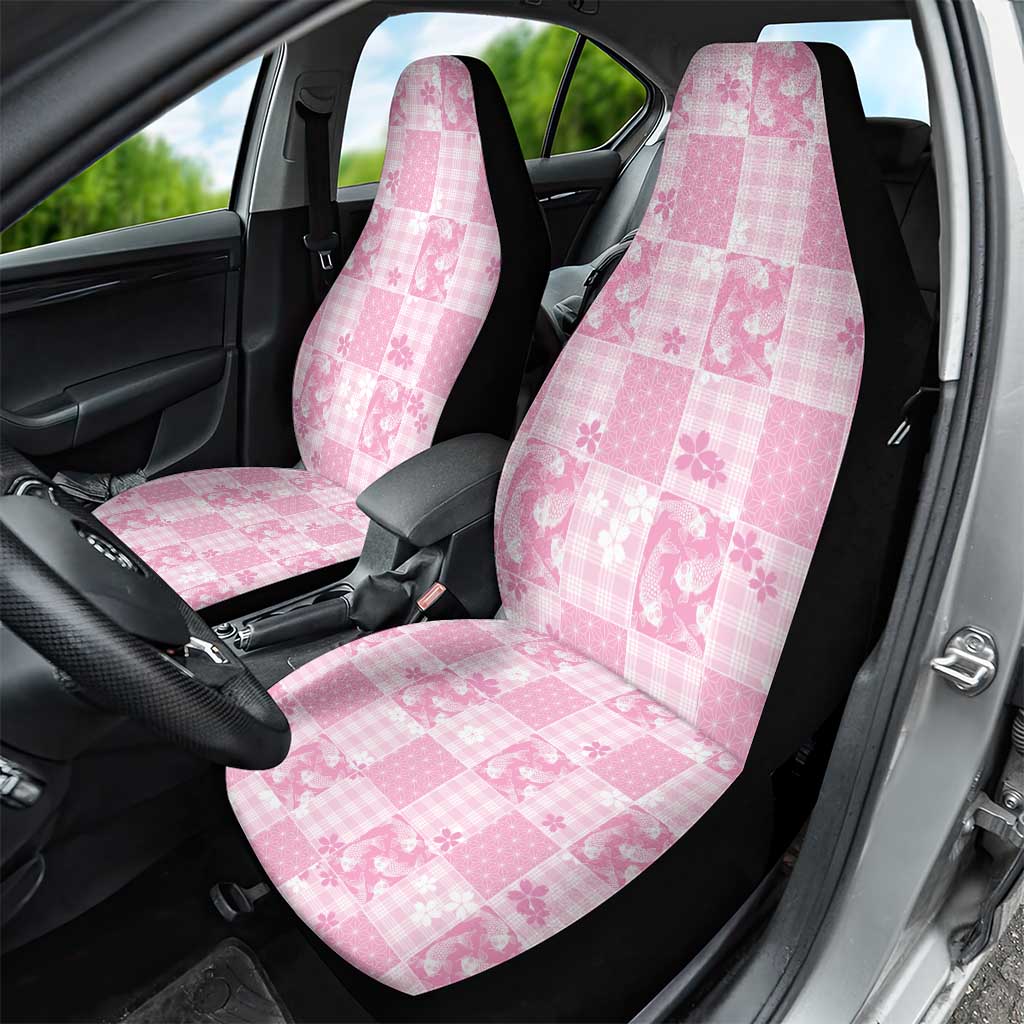 Pink Palaka Japanese Patterns Car Seat Cover Koi Fish Asanoha Sakura Patchwork Stylized - Polynesian Pride