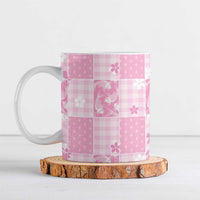 Pink Palaka Japanese Patterns Ceramic Mug Koi Fish Asanoha Sakura Patchwork Stylized - Polynesian Pride