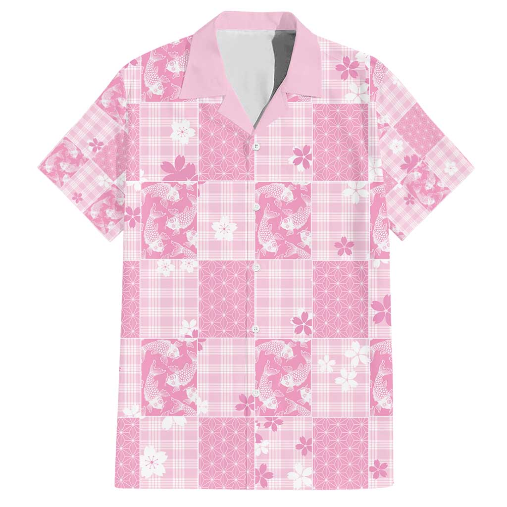 Pink Palaka Japanese Patterns Family Matching Short Sleeve Bodycon Dress and Hawaiian Shirt Koi Fish Asanoha Sakura Patchwork Stylized - Polynesian Pride