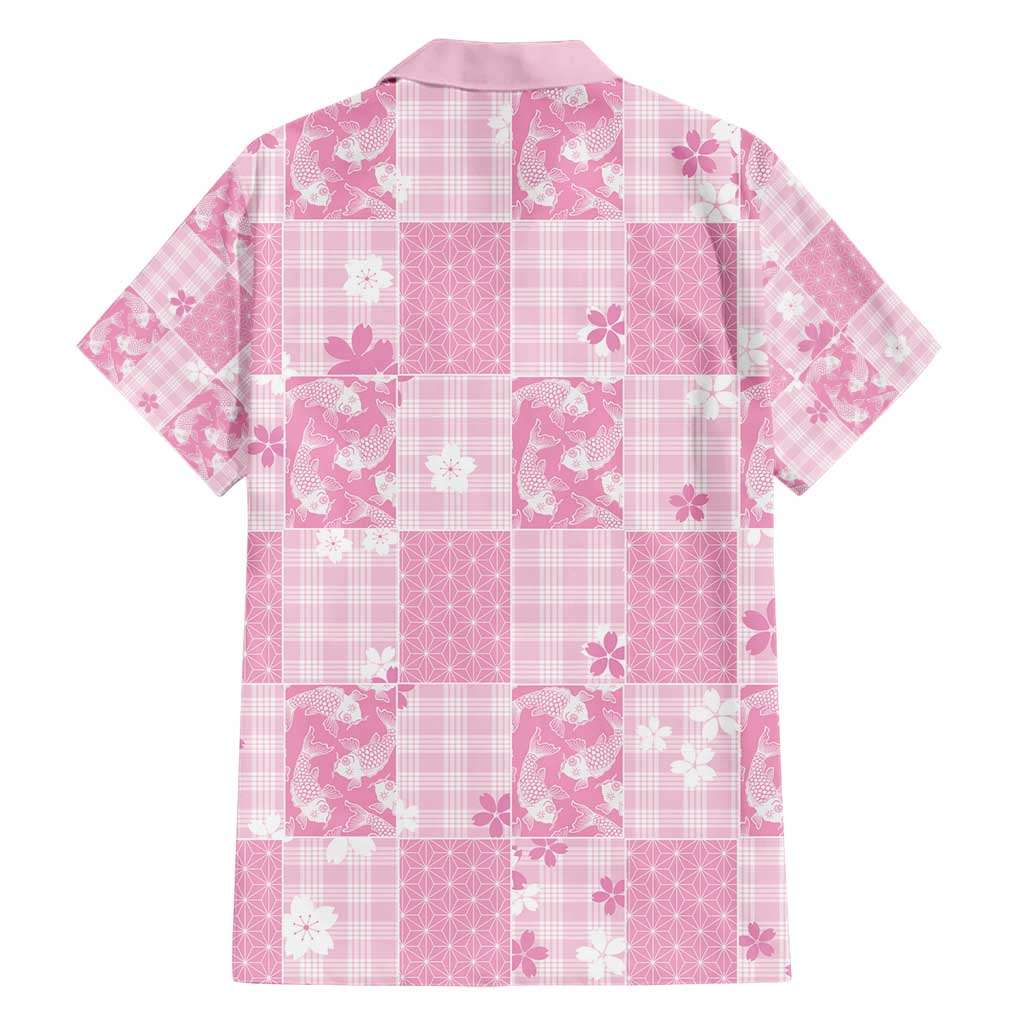 Pink Palaka Japanese Patterns Family Matching Short Sleeve Bodycon Dress and Hawaiian Shirt Koi Fish Asanoha Sakura Patchwork Stylized - Polynesian Pride