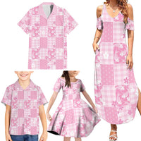 Pink Palaka Japanese Patterns Family Matching Summer Maxi Dress and Hawaiian Shirt Koi Fish Asanoha Sakura Patchwork Stylized - Polynesian Pride