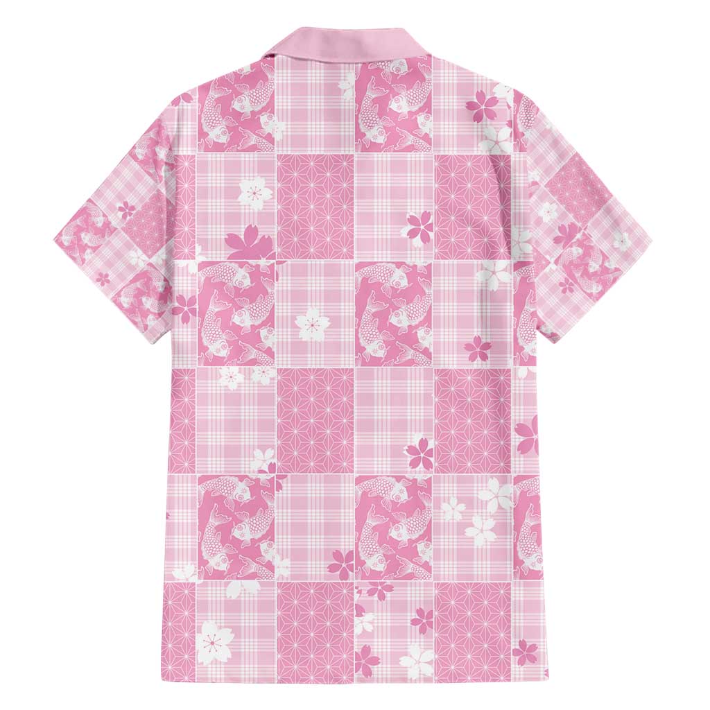 Pink Palaka Japanese Patterns Hawaiian Shirt Koi Fish Asanoha Sakura Patchwork Stylized - Polynesian Pride