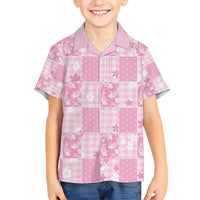 Pink Palaka Japanese Patterns Kid Hawaiian Shirt Koi Fish Asanoha Sakura Patchwork Stylized - Polynesian Pride