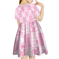 Pink Palaka Japanese Patterns Kid Short Sleeve Dress Koi Fish Asanoha Sakura Patchwork Stylized - Polynesian Pride