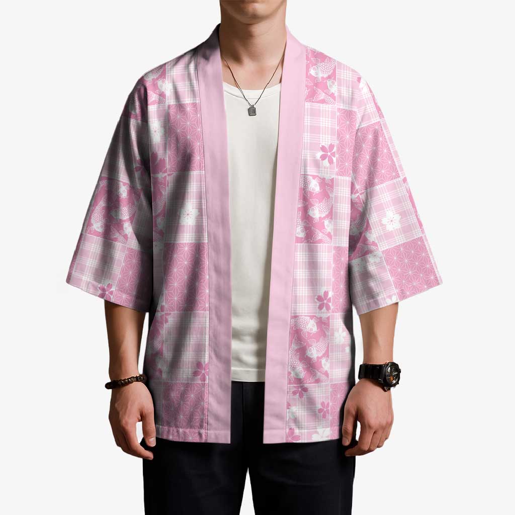 Pink Palaka Japanese Patterns Kimono Koi Fish Asanoha Sakura Patchwork Stylized - Polynesian Pride