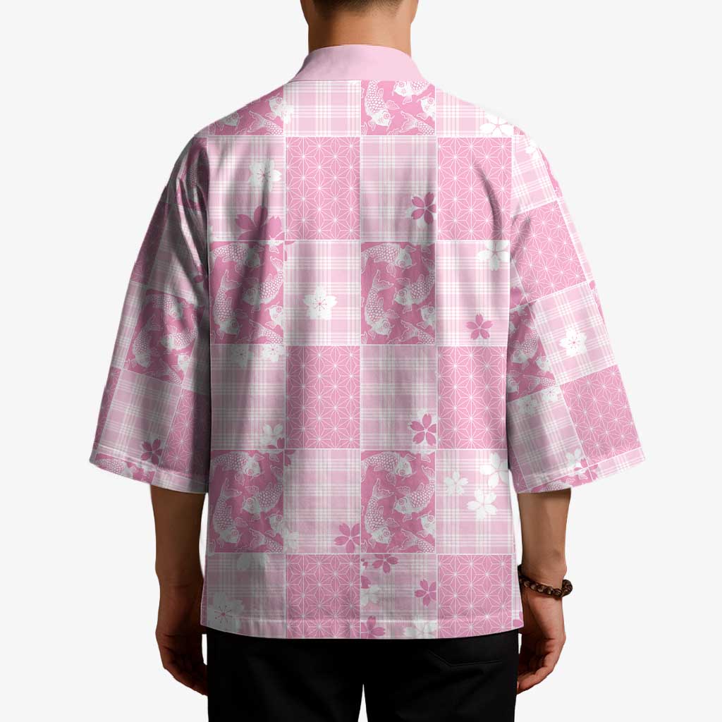 Pink Palaka Japanese Patterns Kimono Koi Fish Asanoha Sakura Patchwork Stylized - Polynesian Pride