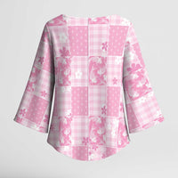 Pink Palaka Japanese Patterns Kimono Sleeve Blouse Koi Fish Asanoha Sakura Patchwork Stylized - Polynesian Pride