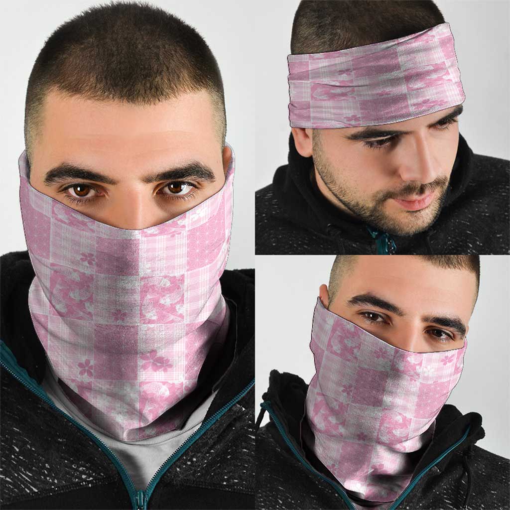 Pink Palaka Japanese Patterns Neck Gaiter Koi Fish Asanoha Sakura Patchwork Stylized - Polynesian Pride