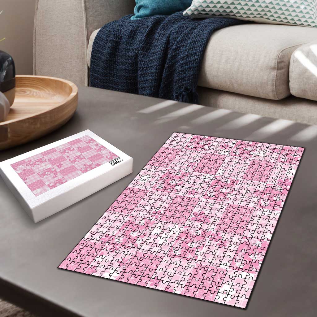 Pink Palaka Japanese Patterns Puzzle Koi Fish Asanoha Sakura Patchwork Stylized - Polynesian Pride