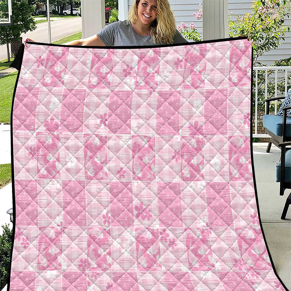 Pink Palaka Japanese Patterns Quilt Koi Fish Asanoha Sakura Patchwork Stylized LT14 Pink - Polynesian Pride