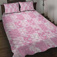 Pink Palaka Japanese Patterns Quilt Bed Set Koi Fish Asanoha Sakura Patchwork Stylized - Polynesian Pride