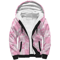 Pink Palaka Japanese Patterns Sherpa Hoodie Koi Fish Asanoha Sakura Patchwork Stylized - Polynesian Pride