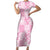Pink Palaka Japanese Patterns Short Sleeve Bodycon Dress Koi Fish Asanoha Sakura Patchwork Stylized - Polynesian Pride