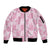 Pink Palaka Japanese Patterns Sleeve Zip Bomber Jacket Koi Fish Asanoha Sakura Patchwork Stylized - Polynesian Pride