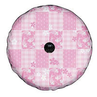 Pink Palaka Japanese Patterns Spare Tire Cover Koi Fish Asanoha Sakura Patchwork Stylized - Polynesian Pride