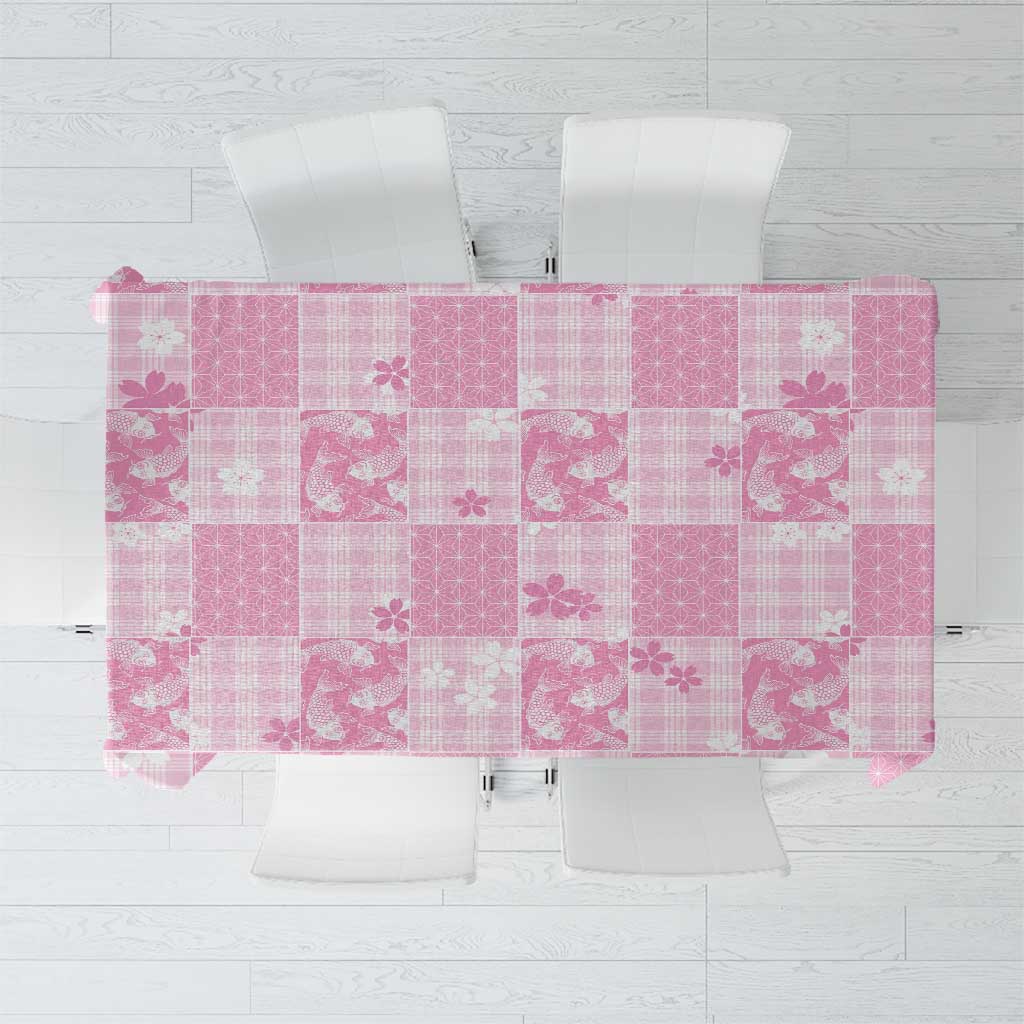 Pink Palaka Japanese Patterns Tablecloth Koi Fish Asanoha Sakura Patchwork Stylized - Polynesian Pride