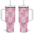Pink Palaka Japanese Patterns Tumbler With Handle Koi Fish Asanoha Sakura Patchwork Stylized - Polynesian Pride