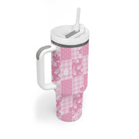 Pink Palaka Japanese Patterns Tumbler With Handle Koi Fish Asanoha Sakura Patchwork Stylized - Polynesian Pride