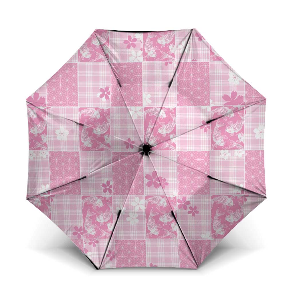 Pink Palaka Japanese Patterns Umbrella Koi Fish Asanoha Sakura Patchwork Stylized - Polynesian Pride