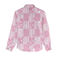 Pink Palaka Japanese Patterns Women Casual Shirt Koi Fish Asanoha Sakura Patchwork Stylized - Polynesian Pride