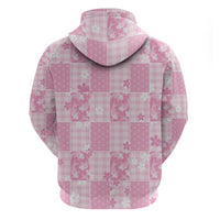 Pink Palaka Japanese Patterns Zip Hoodie Koi Fish Asanoha Sakura Patchwork Stylized - Polynesian Pride