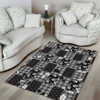 Black Palaka Japanese Patterns Area Rug Koi Fish Asanoha Sakura Patchwork Stylized - Polynesian Pride