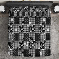 Black Palaka Japanese Patterns Bedding Set Koi Fish Asanoha Sakura Patchwork Stylized - Polynesian Pride