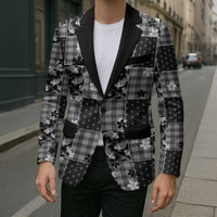 Black Palaka Japanese Patterns Blazer Koi Fish Asanoha Sakura Patchwork Stylized - Polynesian Pride