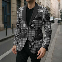 Black Palaka Japanese Patterns Blazer Koi Fish Asanoha Sakura Patchwork Stylized - Polynesian Pride