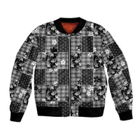 Black Palaka Japanese Patterns Bomber Jacket Koi Fish Asanoha Sakura Patchwork Stylized - Polynesian Pride