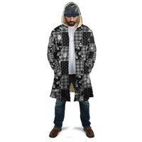 Black Palaka Japanese Patterns Cloak Koi Fish Asanoha Sakura Patchwork Stylized - Polynesian Pride