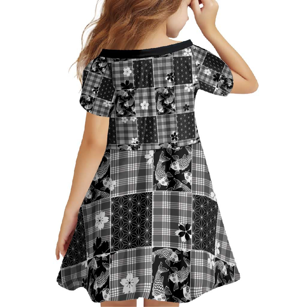 Black Palaka Japanese Patterns Family Matching Mermaid Dress and Hawaiian Shirt Koi Fish Asanoha Sakura Patchwork Stylized - Polynesian Pride