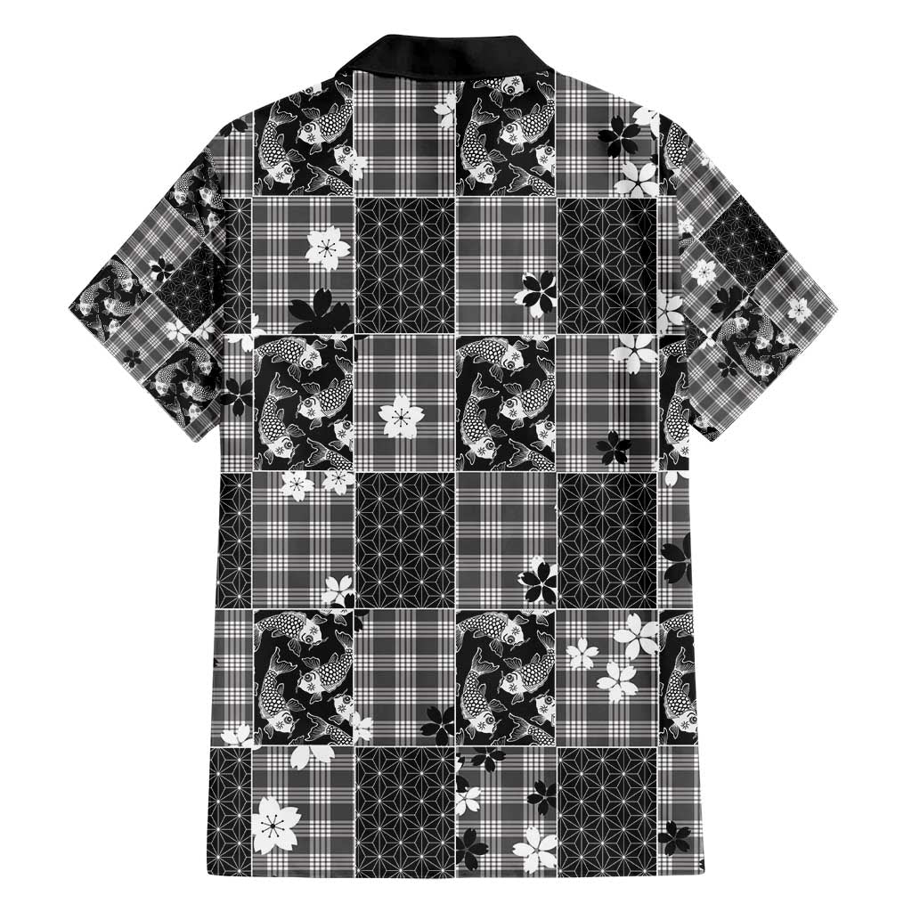 Black Palaka Japanese Patterns Hawaiian Shirt Koi Fish Asanoha Sakura Patchwork Stylized - Polynesian Pride