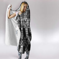 Black Palaka Japanese Patterns Hooded Blanket Koi Fish Asanoha Sakura Patchwork Stylized - Polynesian Pride