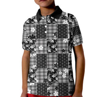 Black Palaka Japanese Patterns Kid Polo Shirt Koi Fish Asanoha Sakura Patchwork Stylized - Polynesian Pride
