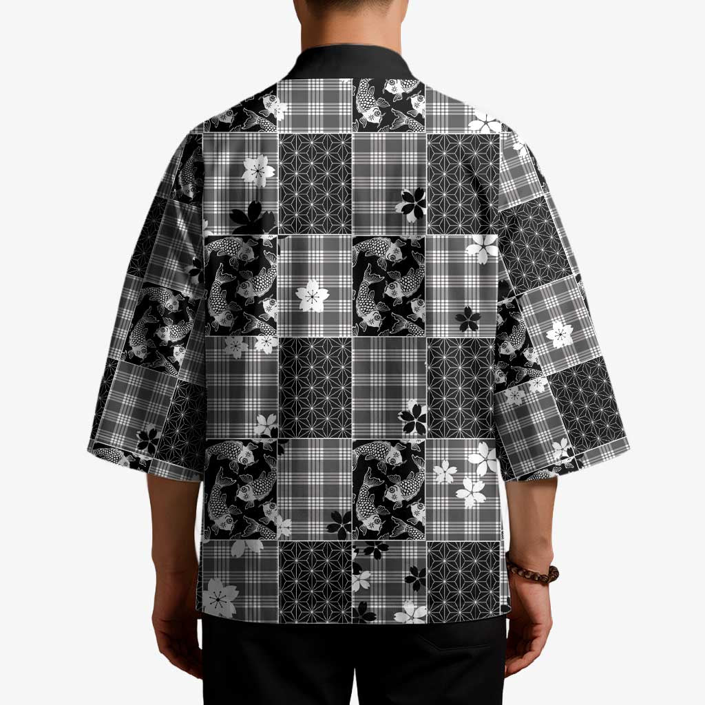 Black Palaka Japanese Patterns Kimono Koi Fish Asanoha Sakura Patchwork Stylized - Polynesian Pride