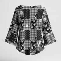 Black Palaka Japanese Patterns Kimono Sleeve Blouse Koi Fish Asanoha Sakura Patchwork Stylized - Polynesian Pride