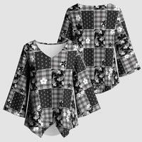 Black Palaka Japanese Patterns Kimono Sleeve Blouse Koi Fish Asanoha Sakura Patchwork Stylized - Polynesian Pride