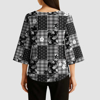Black Palaka Japanese Patterns Kimono Sleeve Blouse Koi Fish Asanoha Sakura Patchwork Stylized - Polynesian Pride