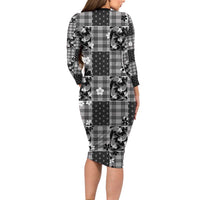 Black Palaka Japanese Patterns Long Sleeve Bodycon Dress Koi Fish Asanoha Sakura Patchwork Stylized - Polynesian Pride