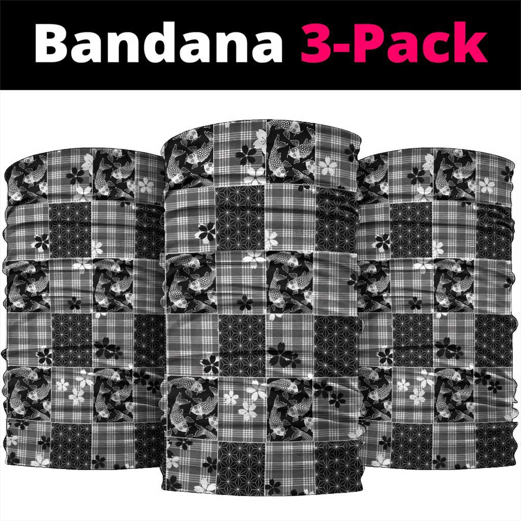 Black Palaka Japanese Patterns Neck Gaiter Koi Fish Asanoha Sakura Patchwork Stylized - Polynesian Pride