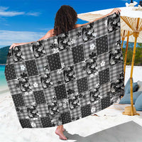 Black Palaka Japanese Patterns Sarong Koi Fish Asanoha Sakura Patchwork Stylized - Polynesian Pride