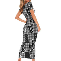 Black Palaka Japanese Patterns Short Sleeve Bodycon Dress Koi Fish Asanoha Sakura Patchwork Stylized - Polynesian Pride