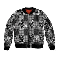 Black Palaka Japanese Patterns Sleeve Zip Bomber Jacket Koi Fish Asanoha Sakura Patchwork Stylized - Polynesian Pride