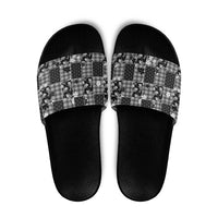 Black Palaka Japanese Patterns Slide Sandals Koi Fish Asanoha Sakura Patchwork Stylized - Polynesian Pride