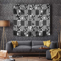 Black Palaka Japanese Patterns Tapestry Koi Fish Asanoha Sakura Patchwork Stylized - Polynesian Pride